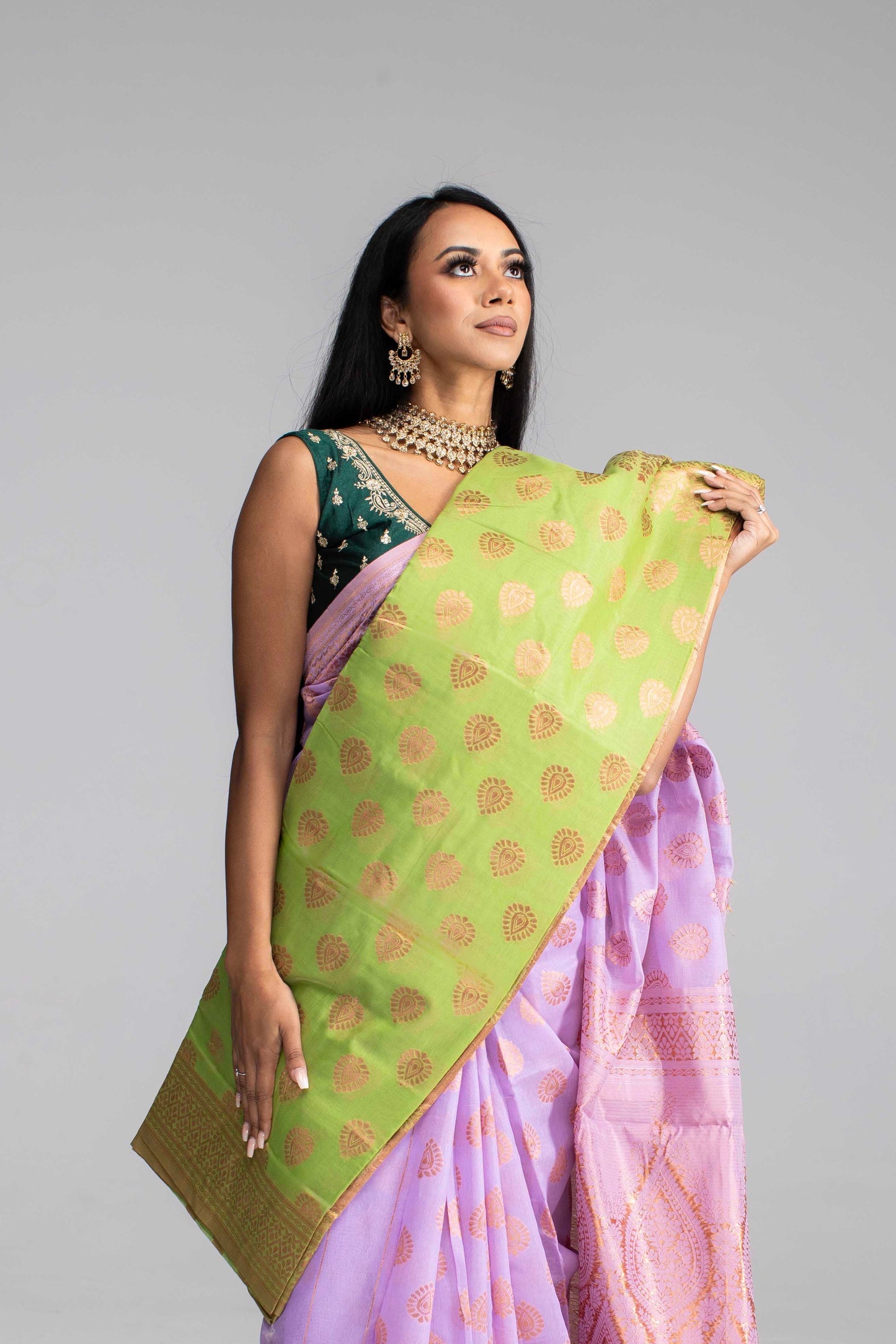 Lavender Cotton Saree with Gold Jari & Butta Work