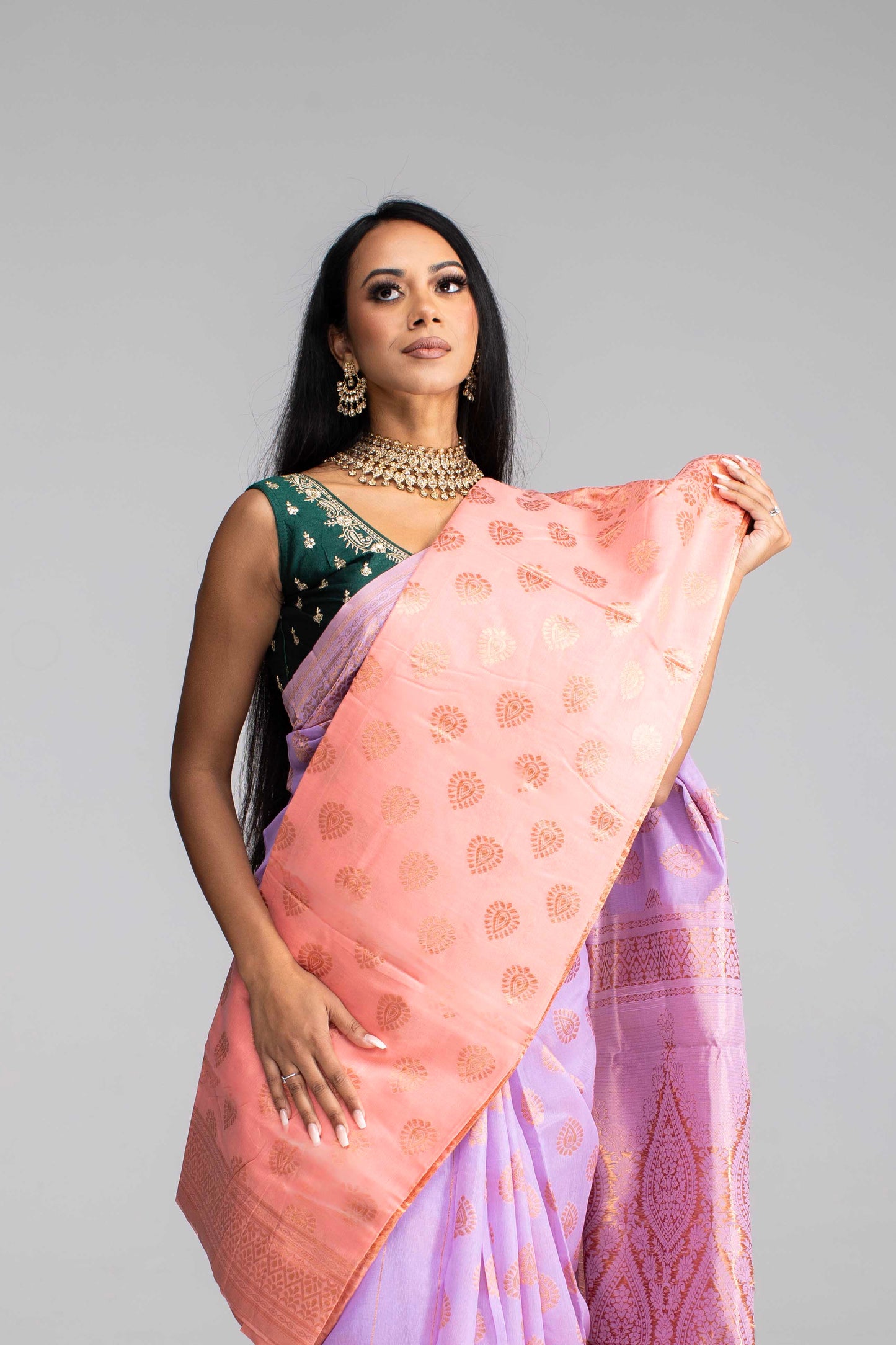Lavender Cotton Saree with Gold Jari & Butta Work