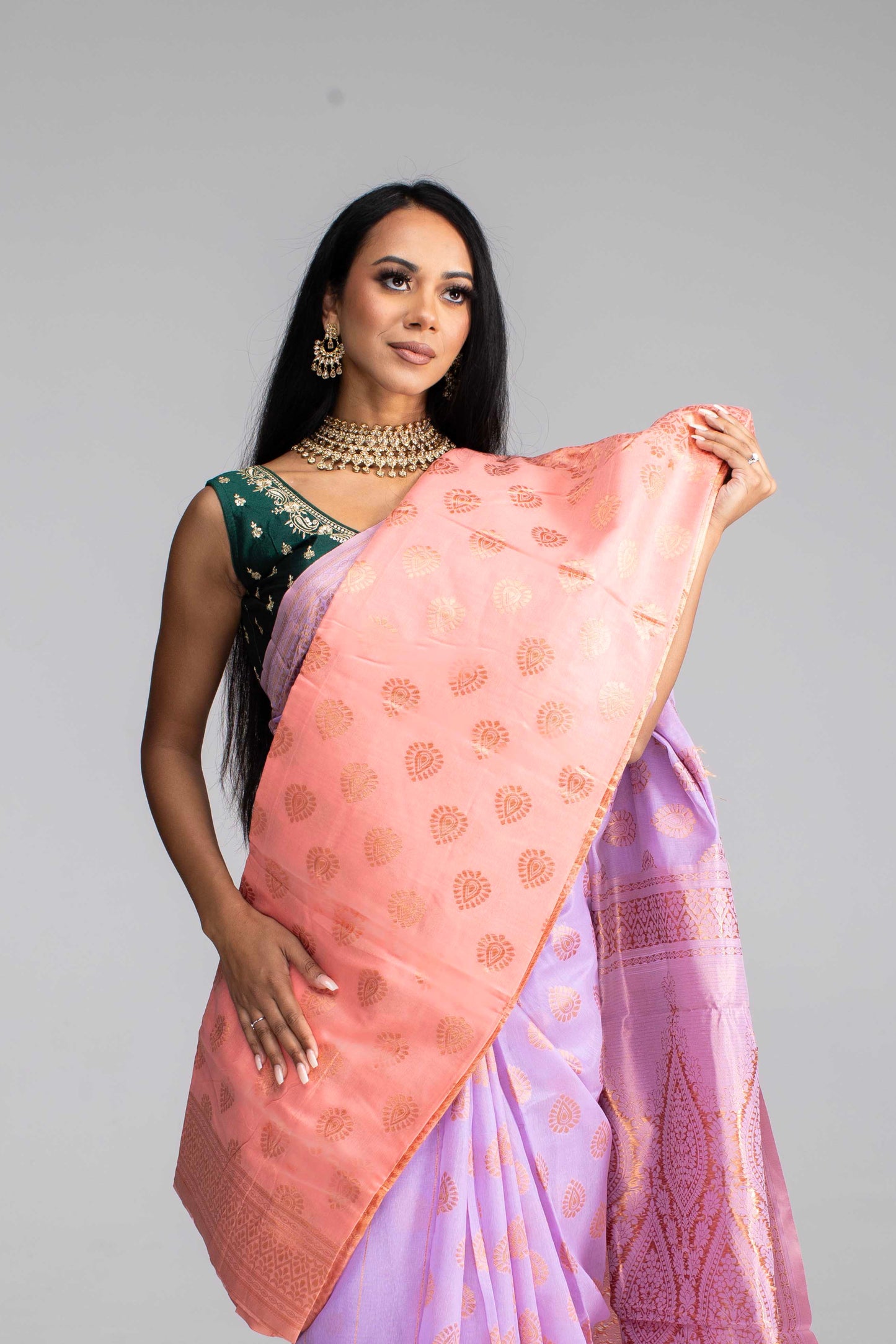 Lavender Cotton Saree with Gold Jari & Butta Work