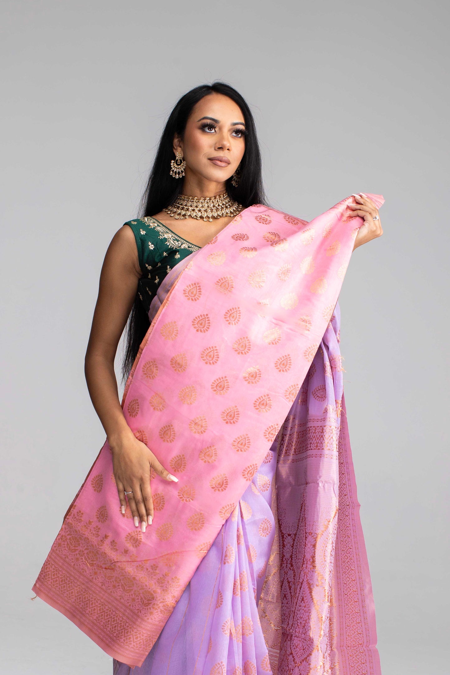 Lavender Cotton Saree with Gold Jari & Butta Work