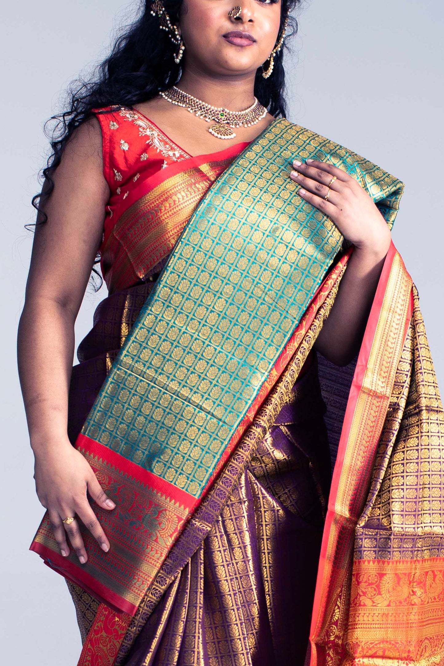Luxurious Coffee Brown Saree with Full Golden Body & Red Border