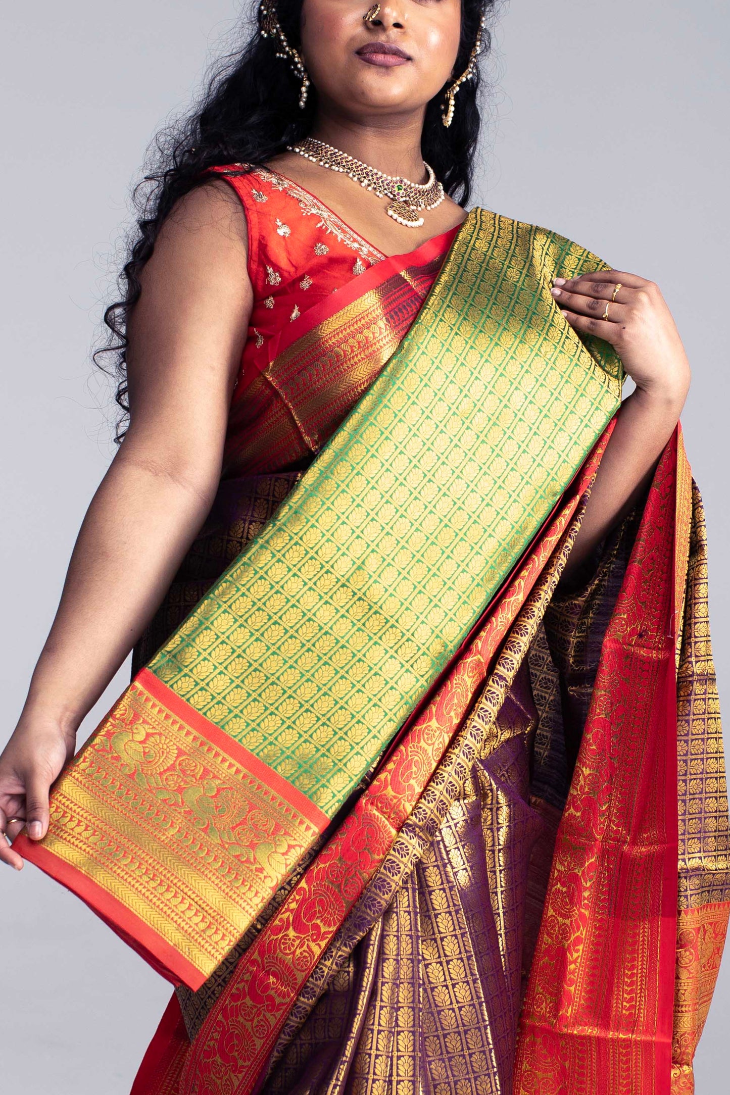 Luxurious Coffee Brown Saree with Full Golden Body & Red Border