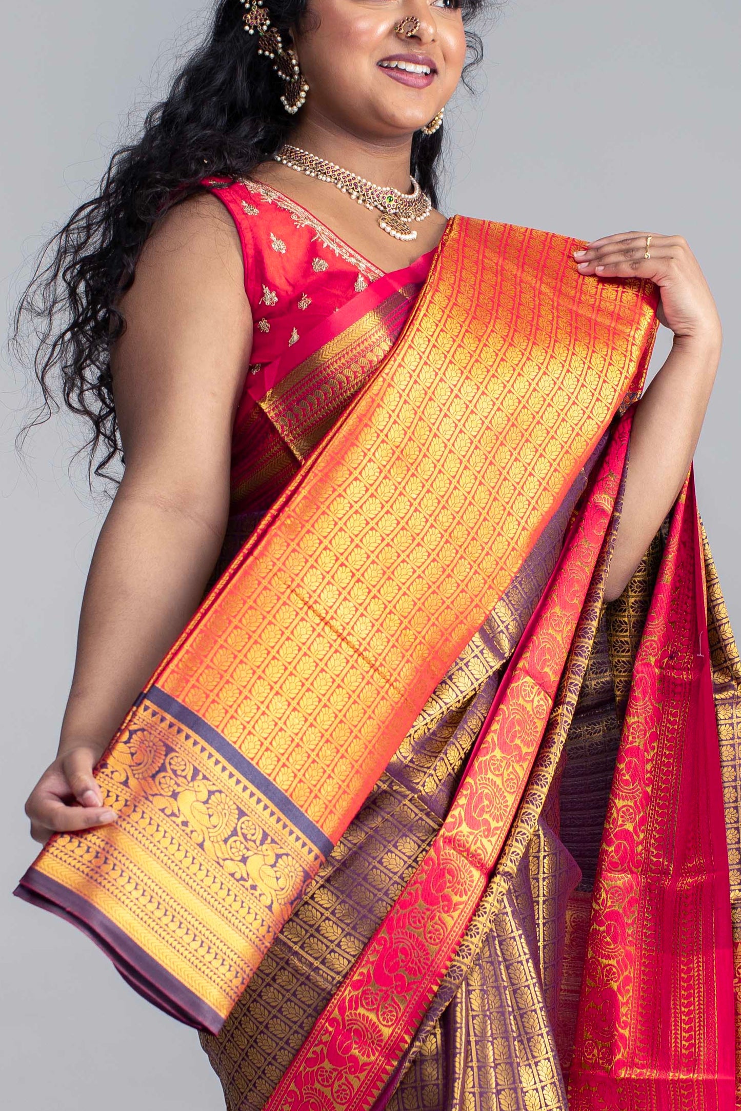 Luxurious Coffee Brown Saree with Full Golden Body & Red Border