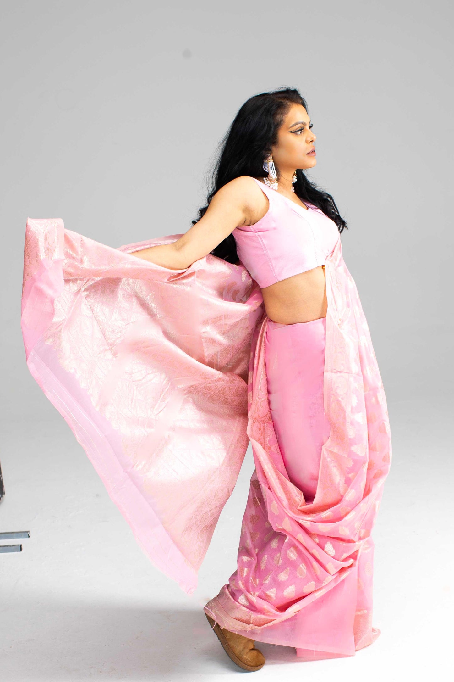Baby Pink Cotton Saree with Silver Work & Jari