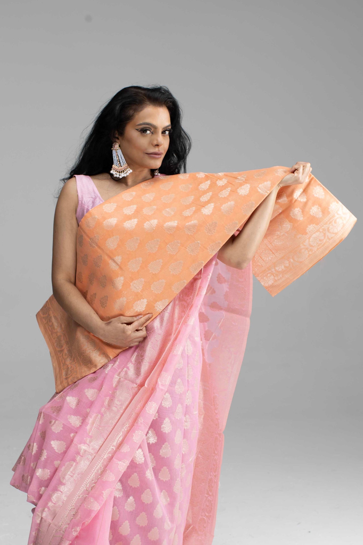Baby Pink Cotton Saree with Silver Work & Jari