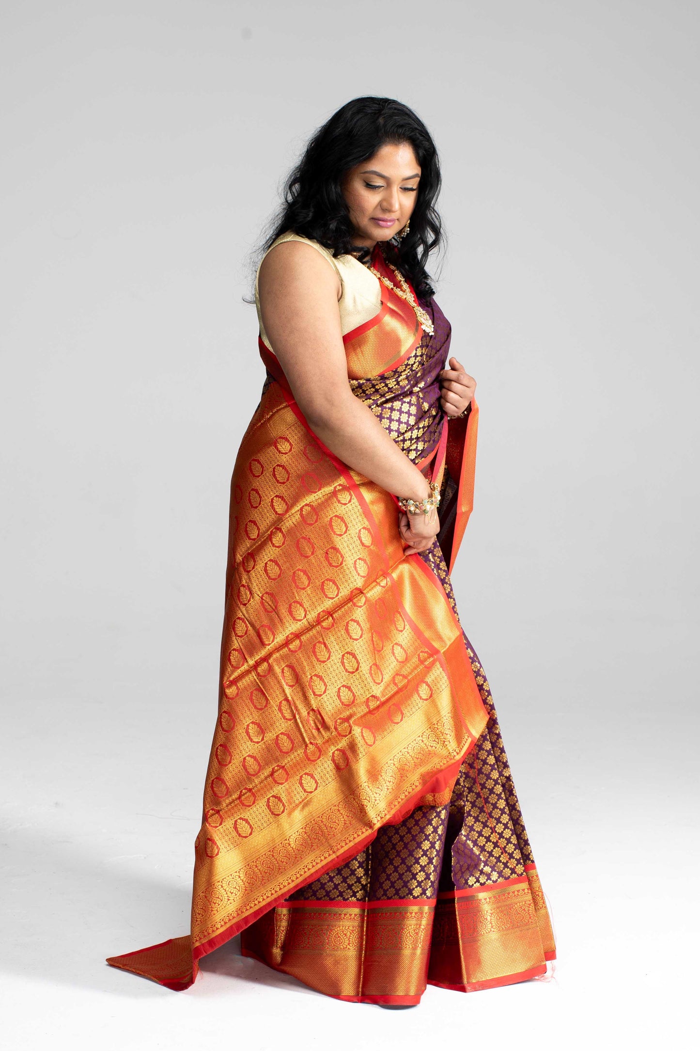Dual Shade Coffee Brown with Purple Hue Saree