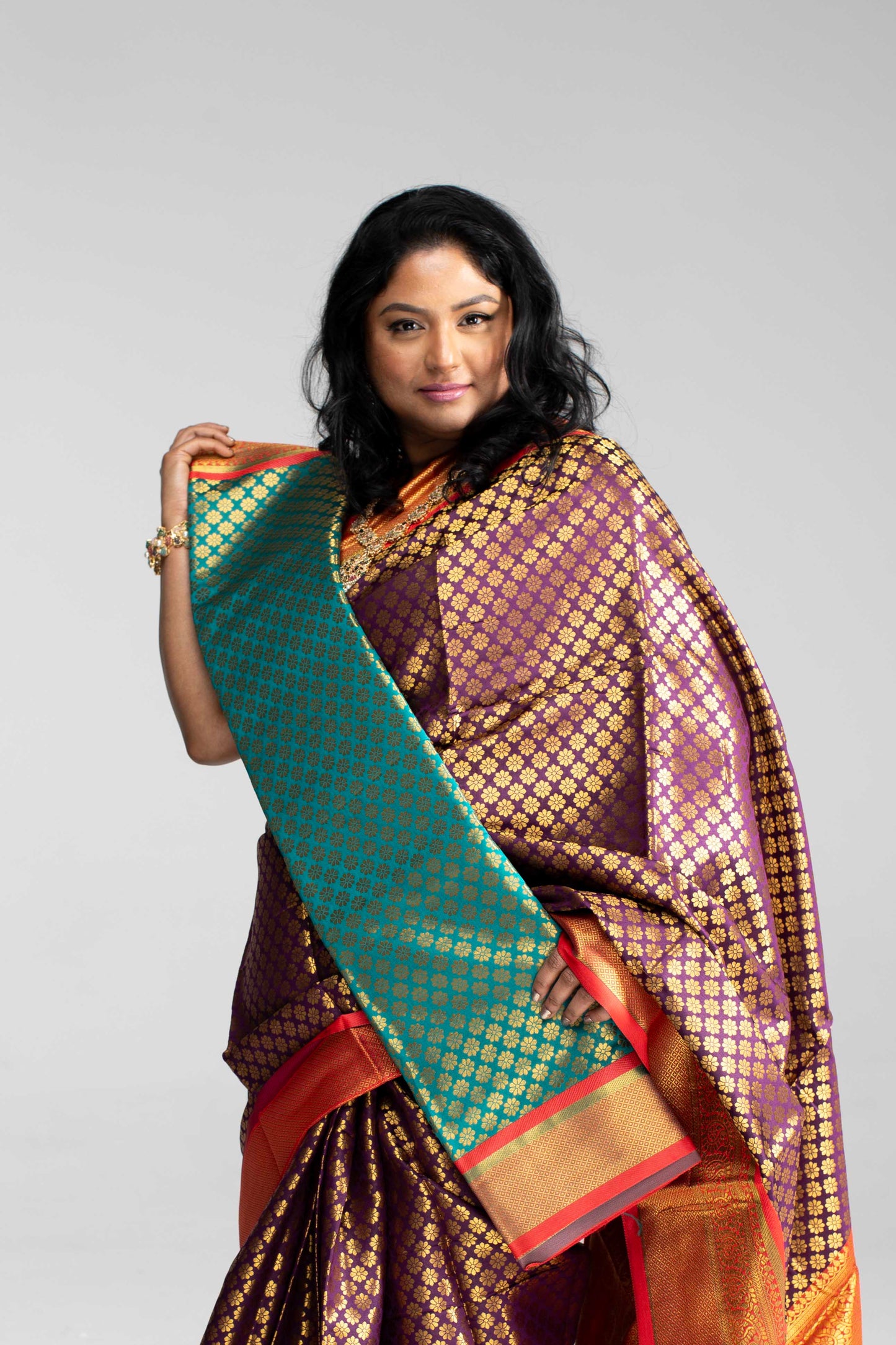 Dual Shade Coffee Brown with Purple Hue Saree