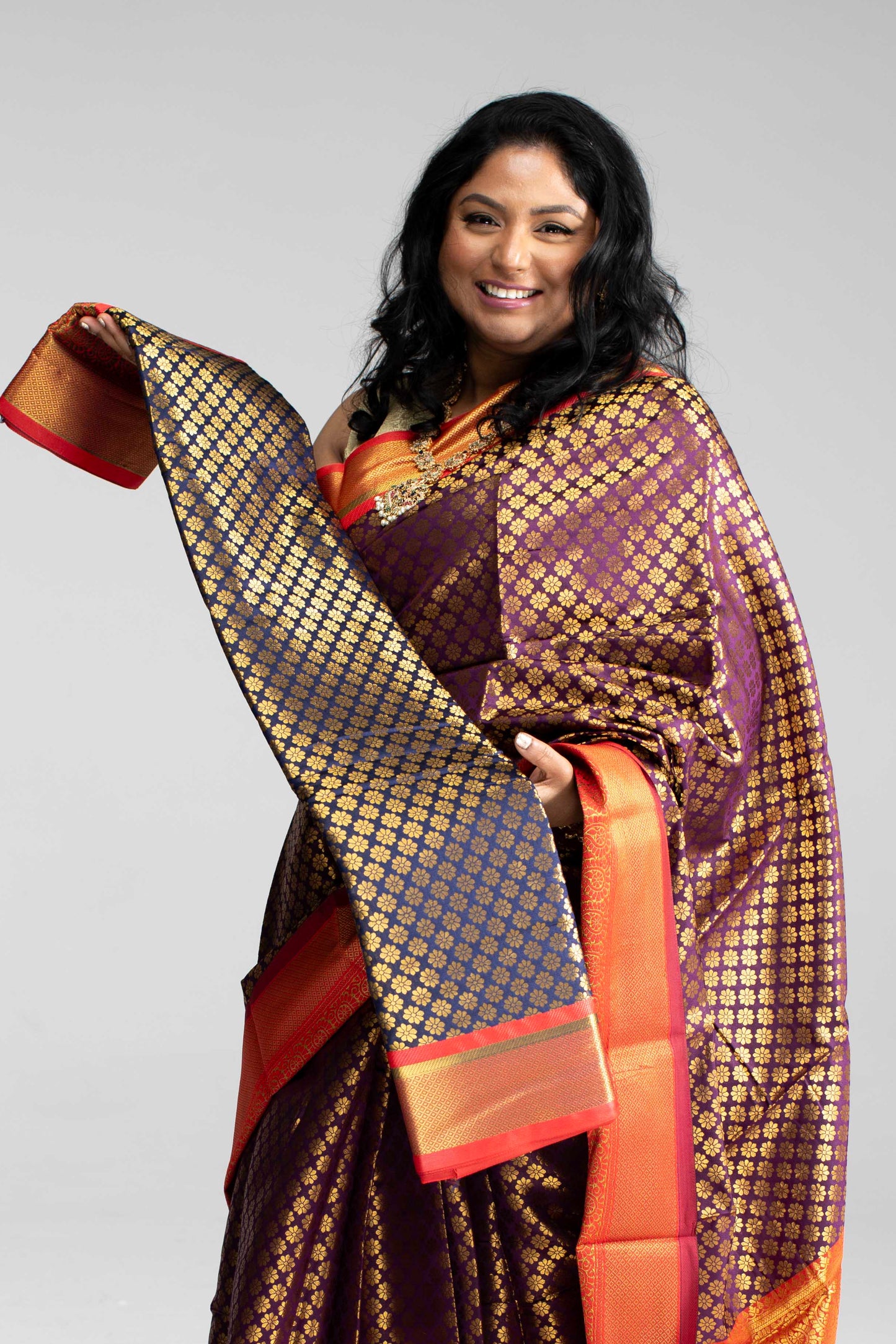 Dual Shade Coffee Brown with Purple Hue Saree