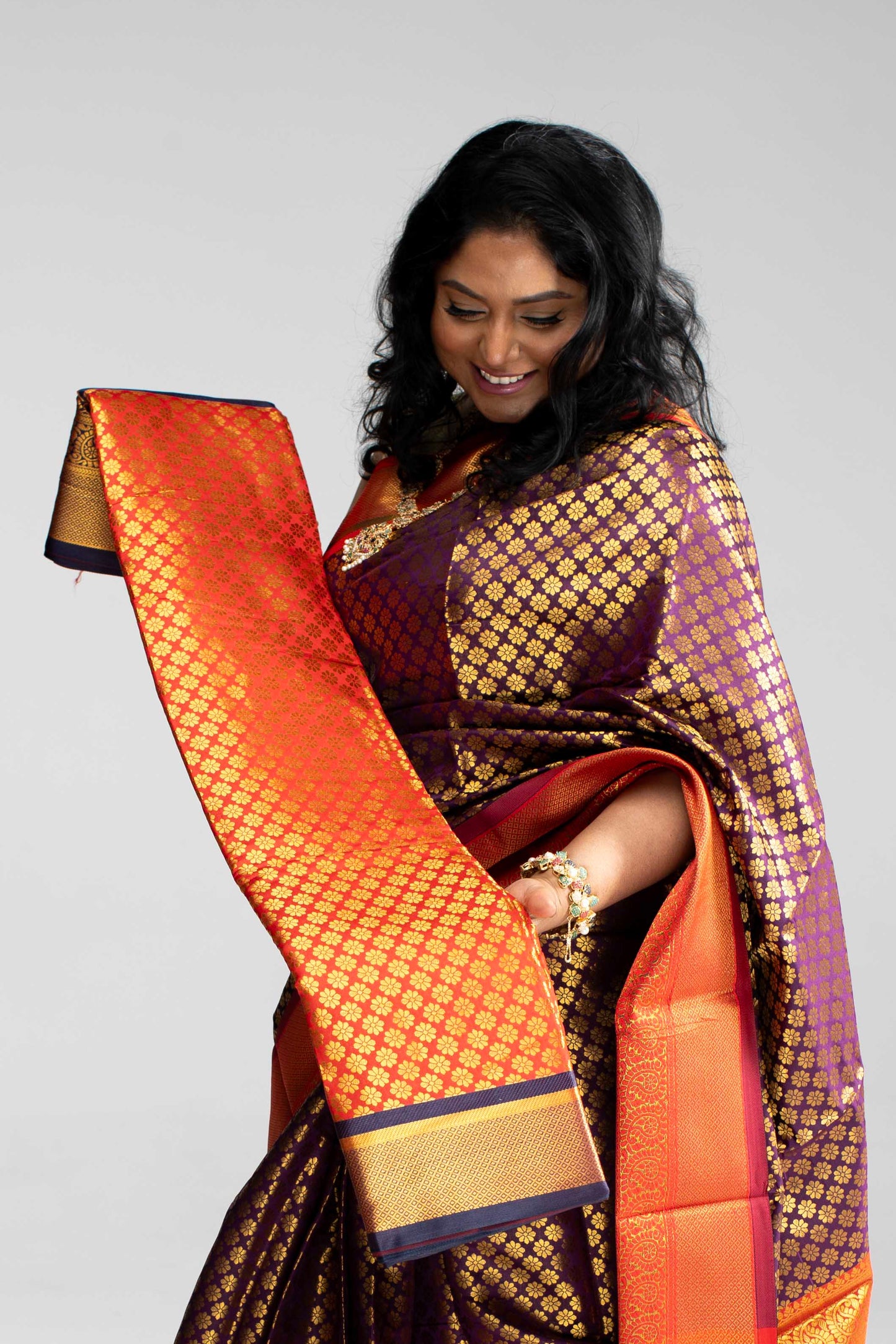 Dual Shade Coffee Brown with Purple Hue Saree