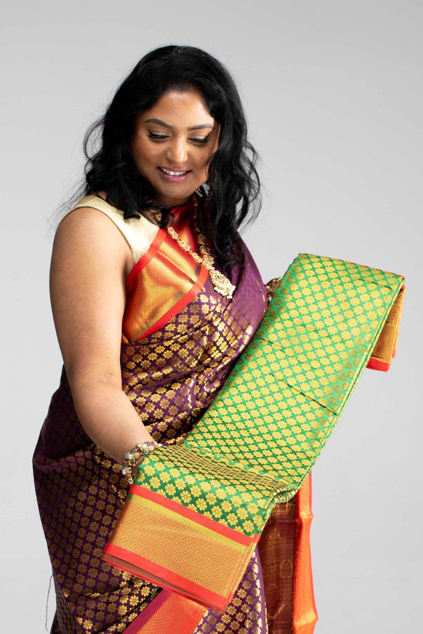 Dual Shade Coffee Brown with Purple Hue Saree