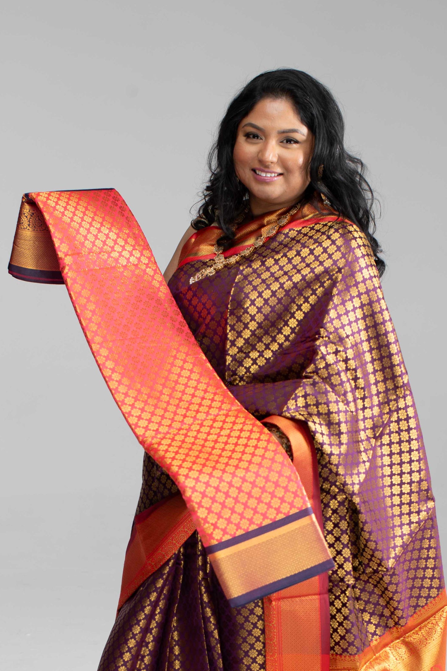 Dual Shade Coffee Brown with Purple Hue Saree