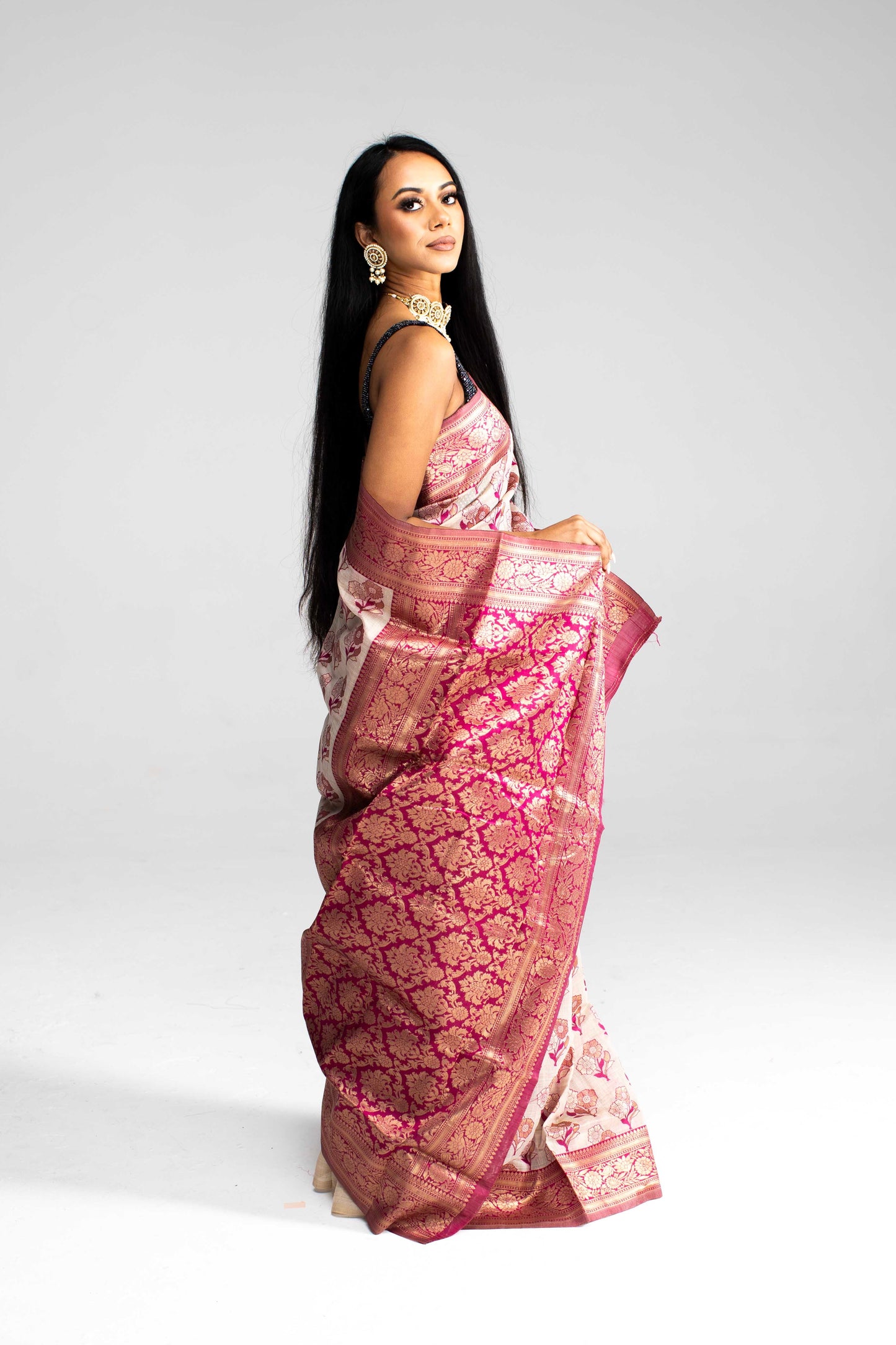 Cotton Saree with Silk Border & Floral Weave – Available in 5 Colours