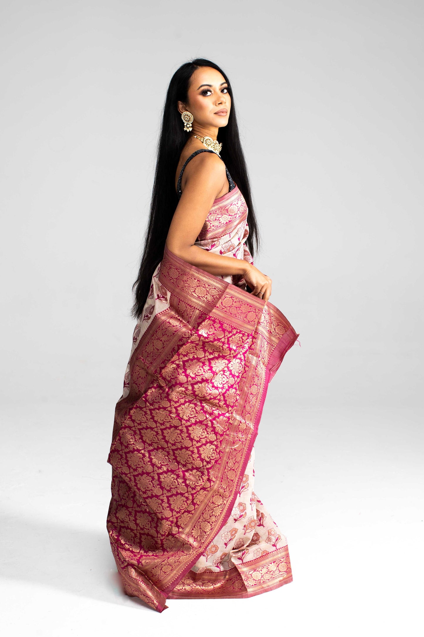 Cotton Saree with Silk Border & Floral Weave – Available in 5 Colours