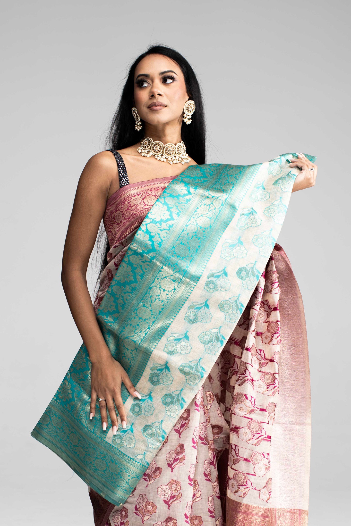 Cotton Saree with Silk Border & Floral Weave – Available in 5 Colours