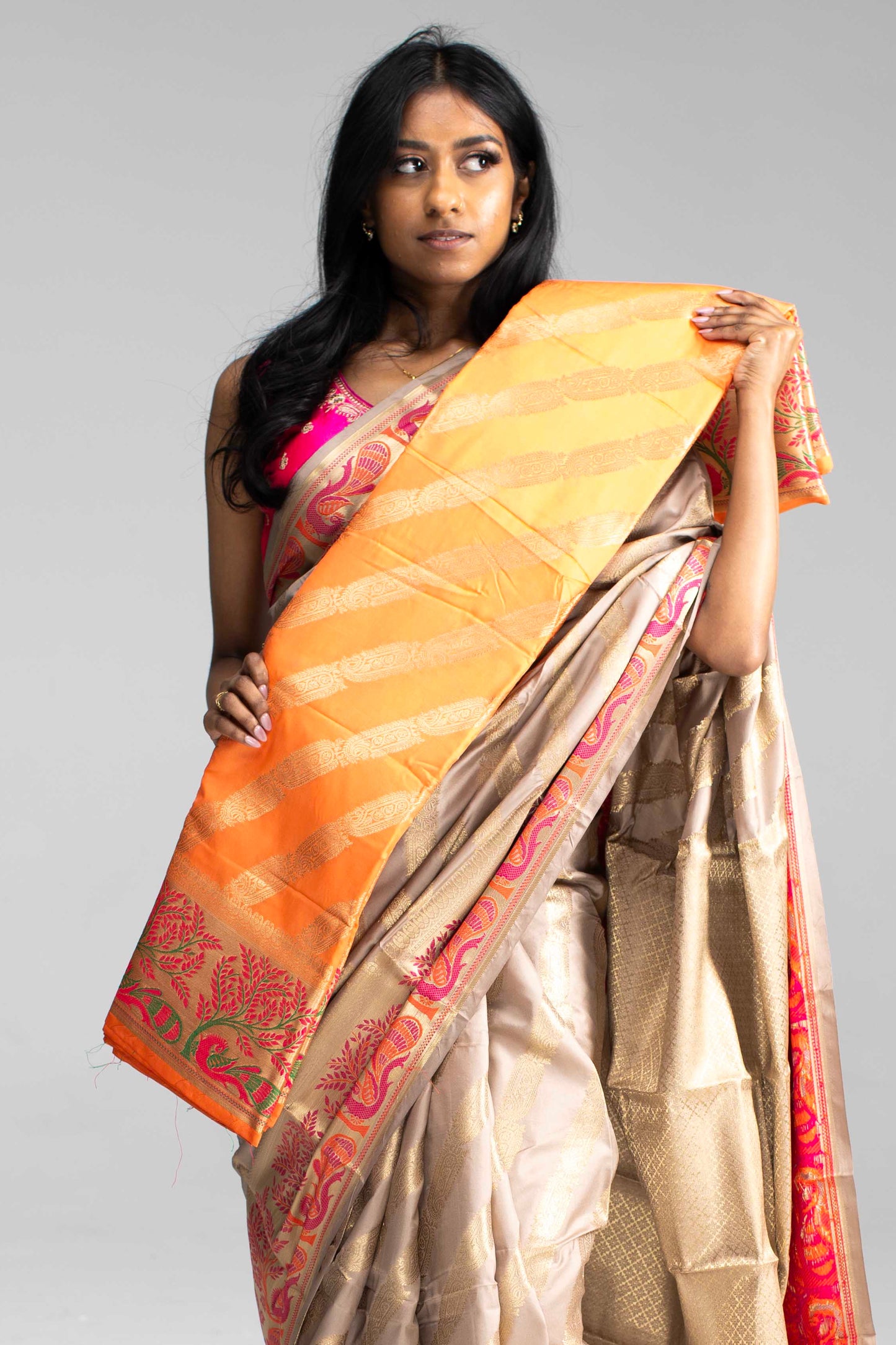 Contrast Pink Zari Border & Paisley Motifs – Available in 4 Colours