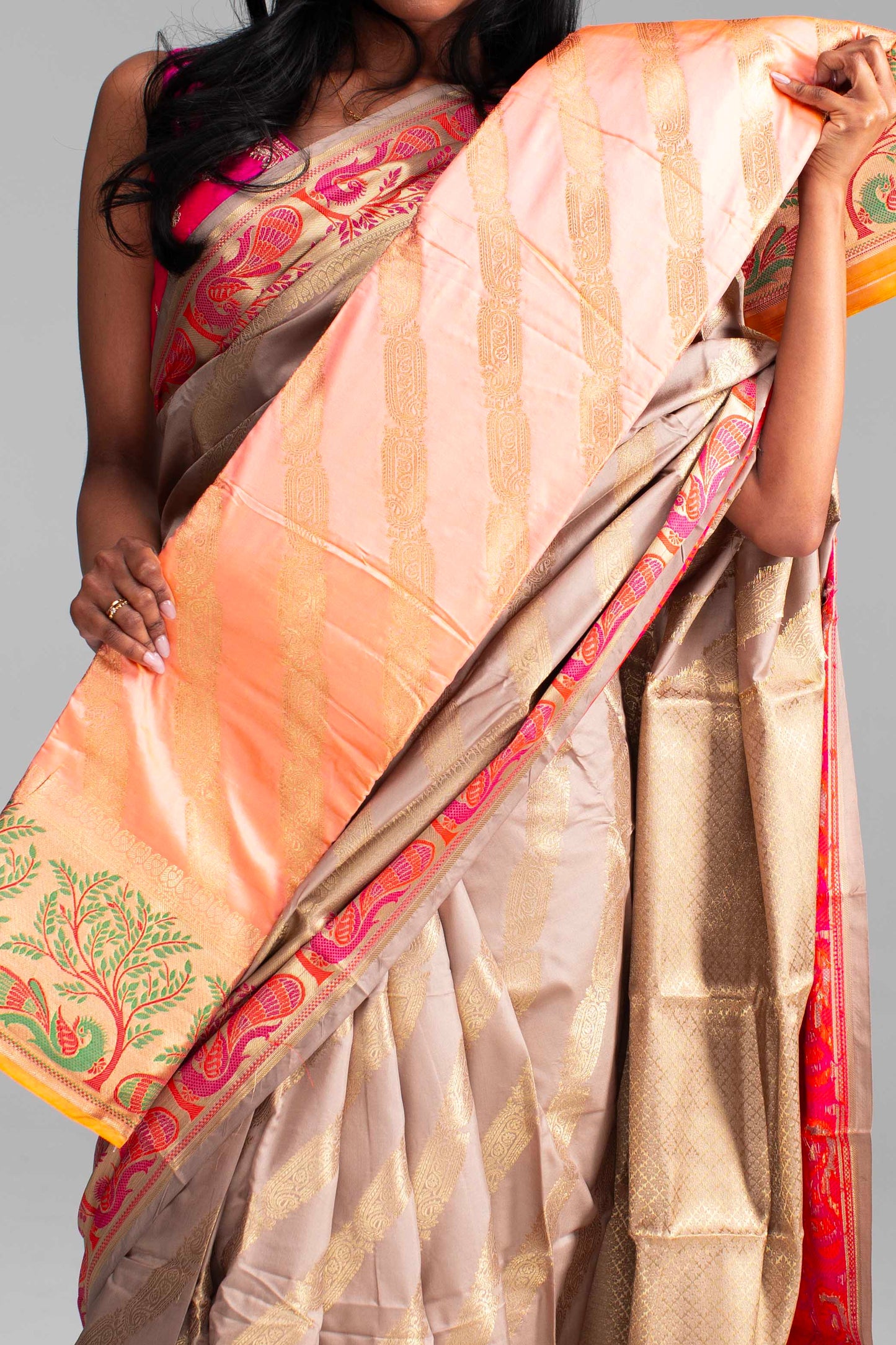 Contrast Pink Zari Border & Paisley Motifs – Available in 4 Colours