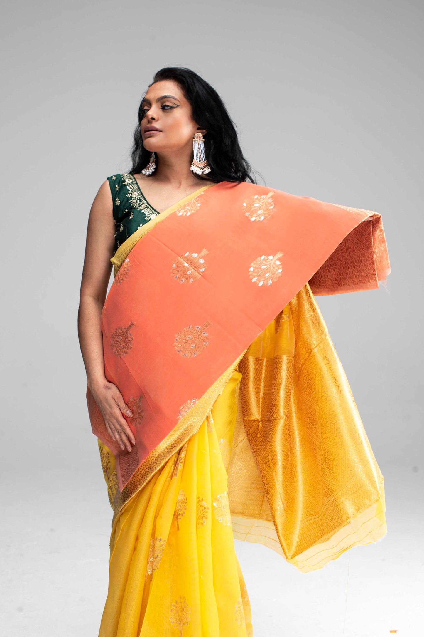 Elegant Yellow Cotton Saree with Golden Work