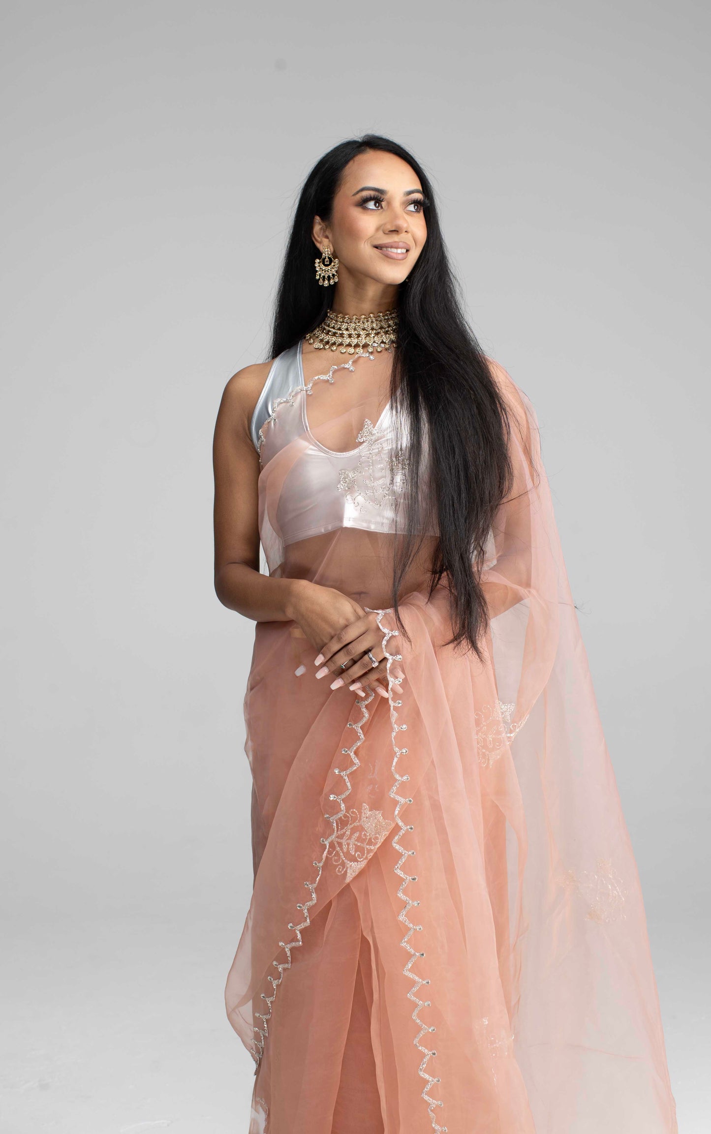 Champagne-Coloured Organza Saree