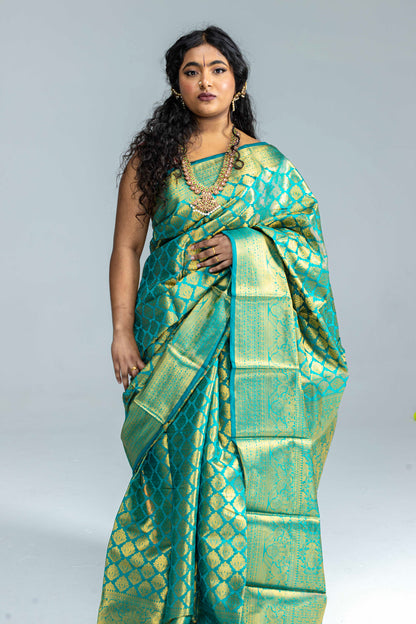 Green and gold silk saree