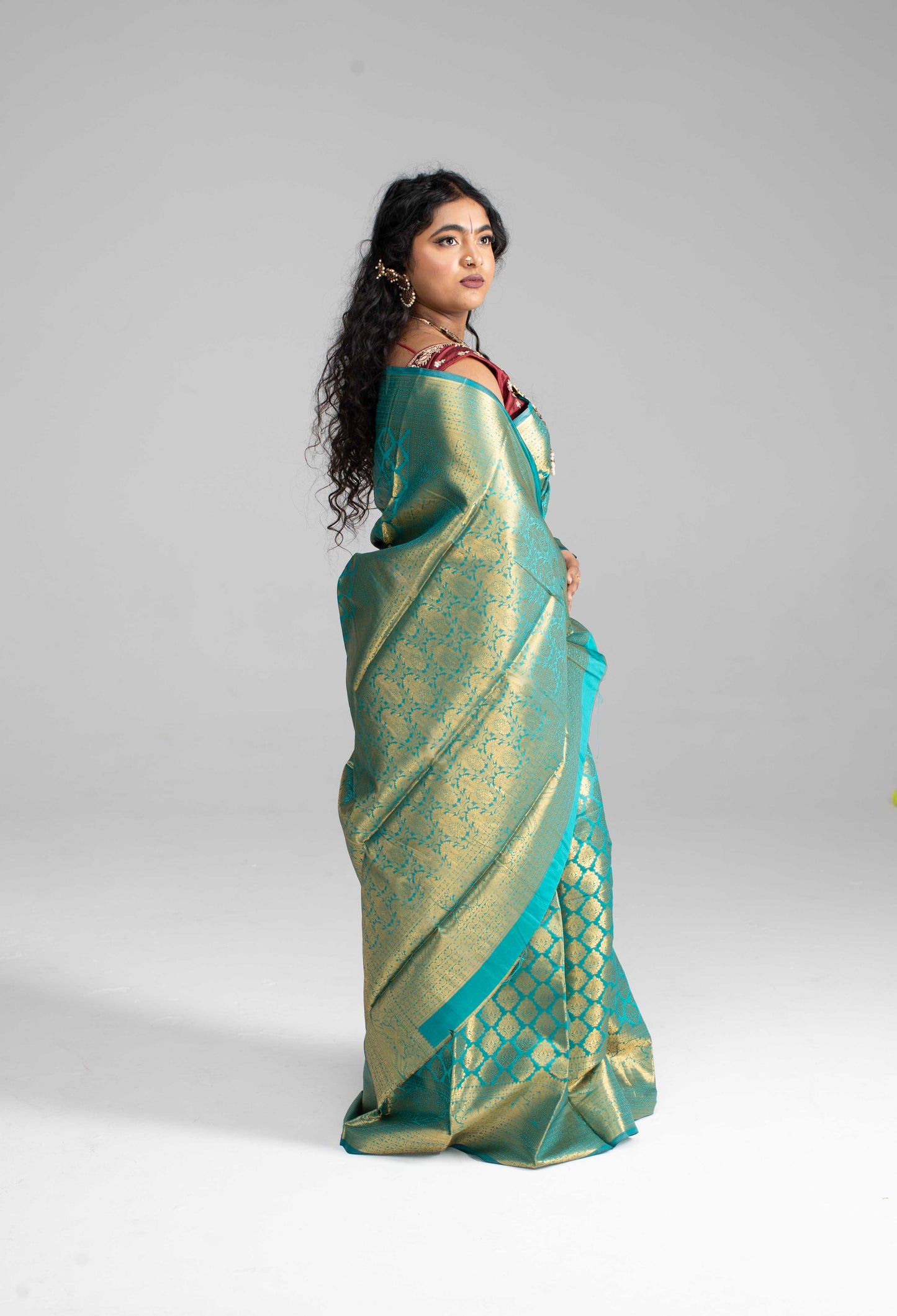 Green and gold silk saree