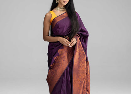 Purple saree with copper Jari