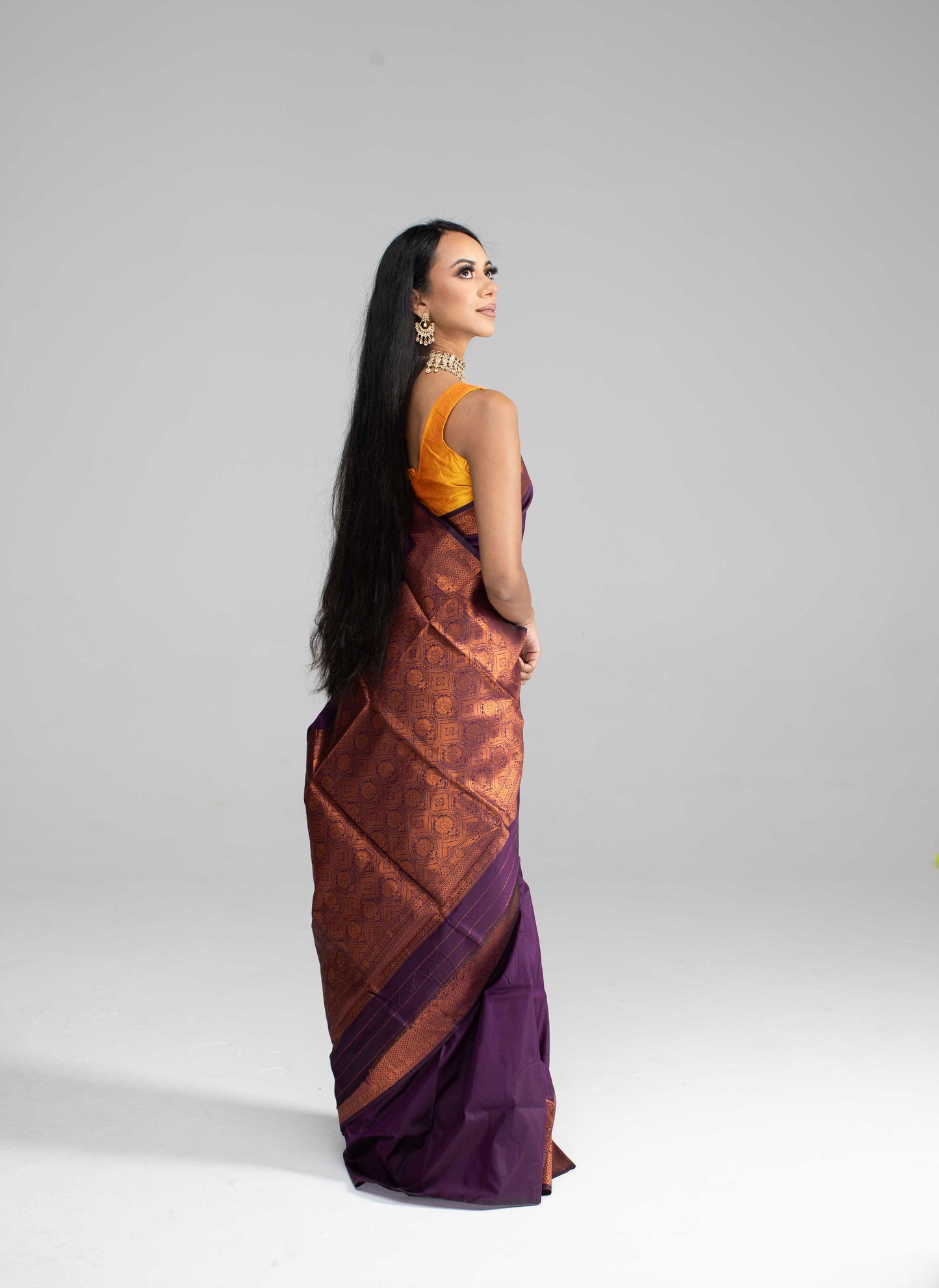 Purple saree with copper Jari