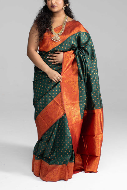 Traditional Dark Green Saree with Rich Border