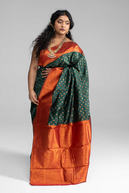 Traditional Dark Green Saree with Rich Border