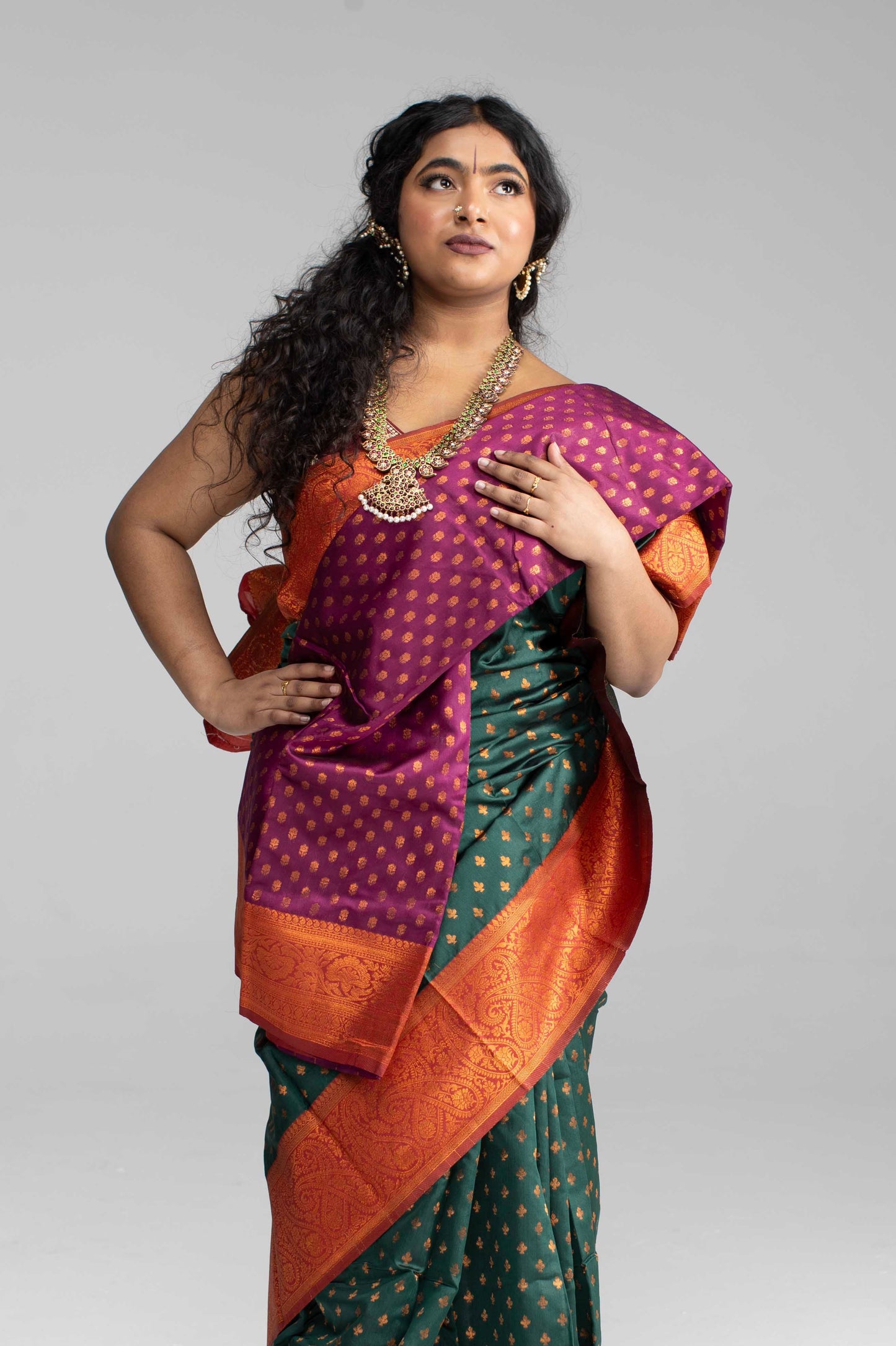 Traditional Dark Green Saree with Rich Border
