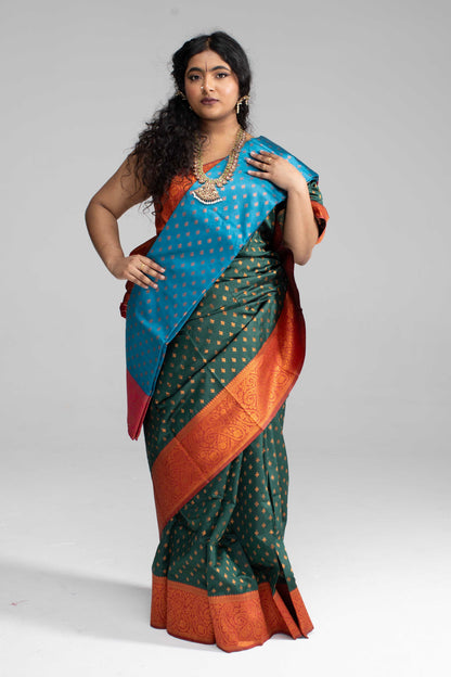 Traditional Dark Green Saree with Rich Border
