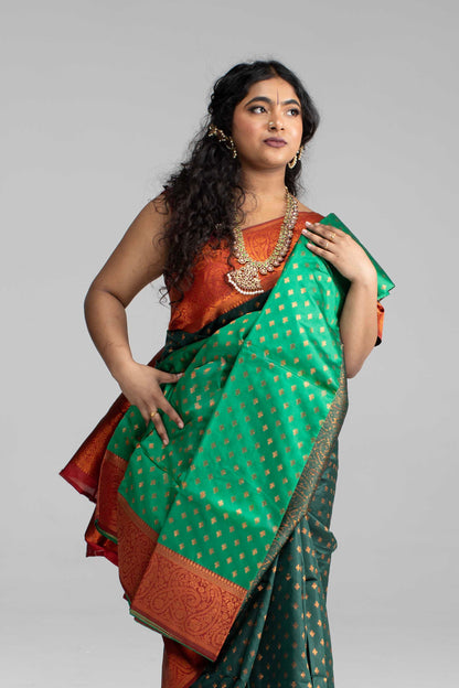 Traditional Dark Green Saree with Rich Border