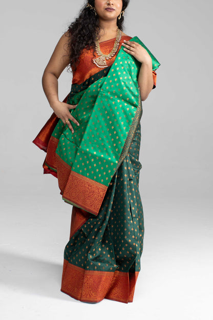 Traditional Dark Green Saree with Rich Border