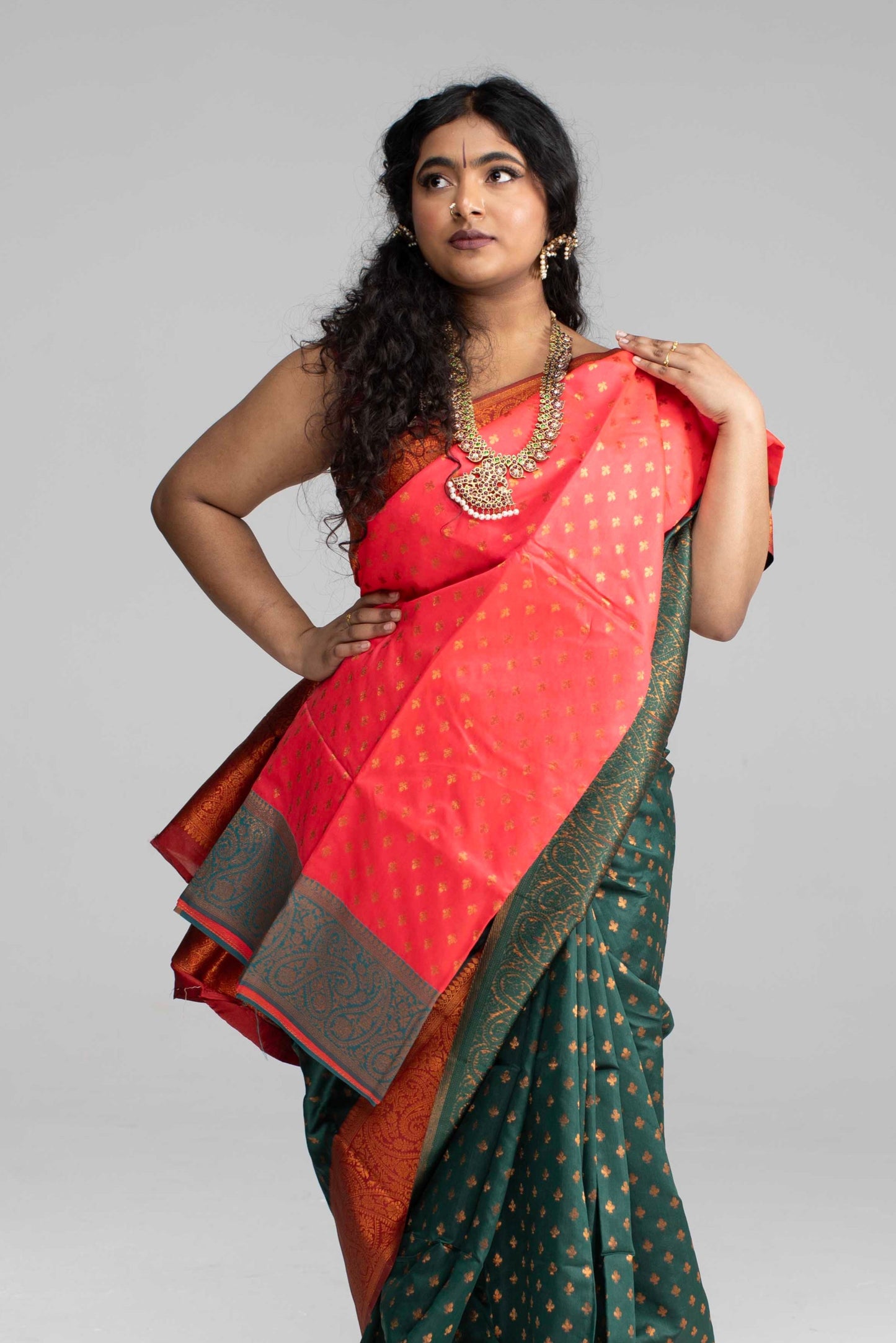 Traditional Dark Green Saree with Rich Border