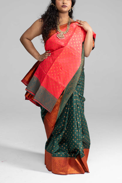 Traditional Dark Green Saree with Rich Border