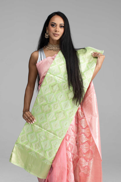 Peach Cotton Saree with Silver Work