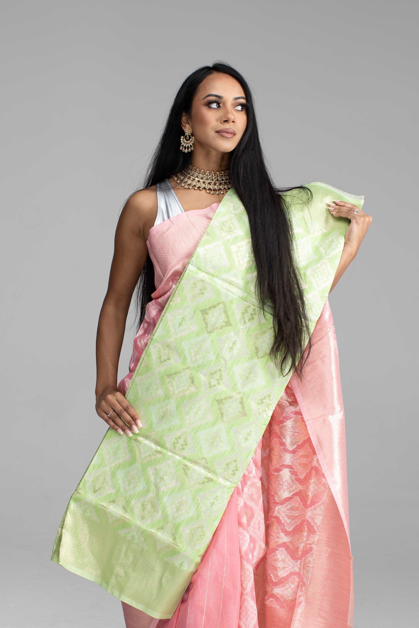 Peach Cotton Saree with Silver Work