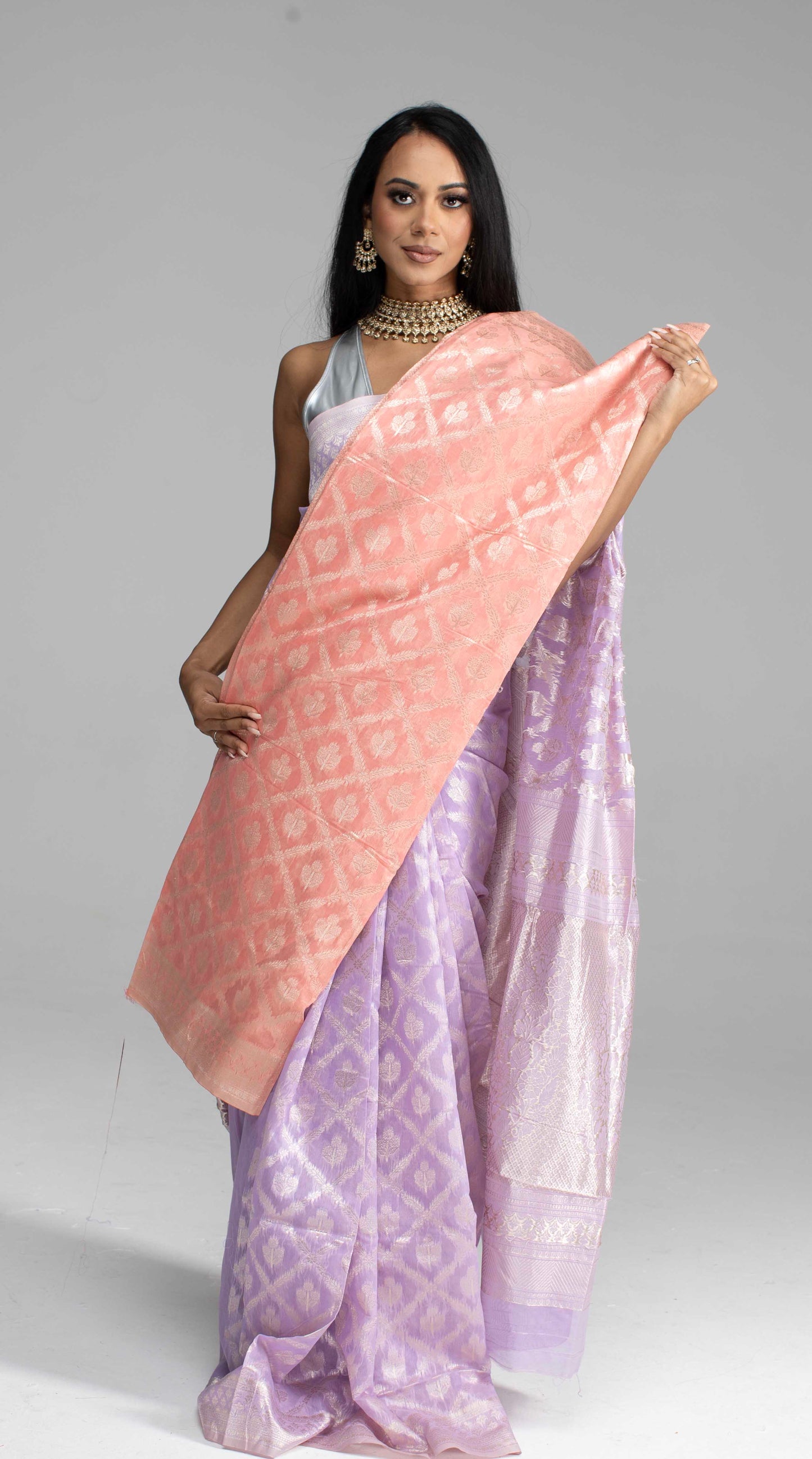 Lilac Cotton Saree with Silver Zari Work