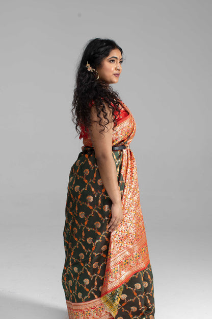 Black Banarasi Saree with Red Border – Available in 5 Stunning Colours