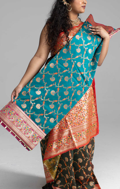 Black Banarasi Saree with Red Border – Available in 5 Stunning Colours