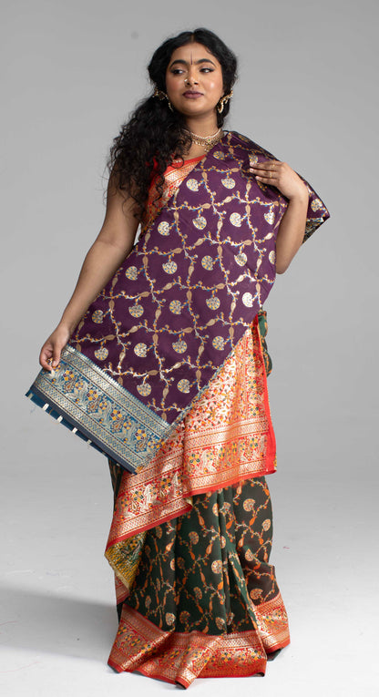 Black Banarasi Saree with Red Border – Available in 5 Stunning Colours
