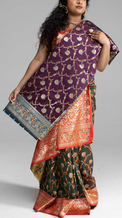 Black Banarasi Saree with Red Border – Available in 5 Stunning Colours