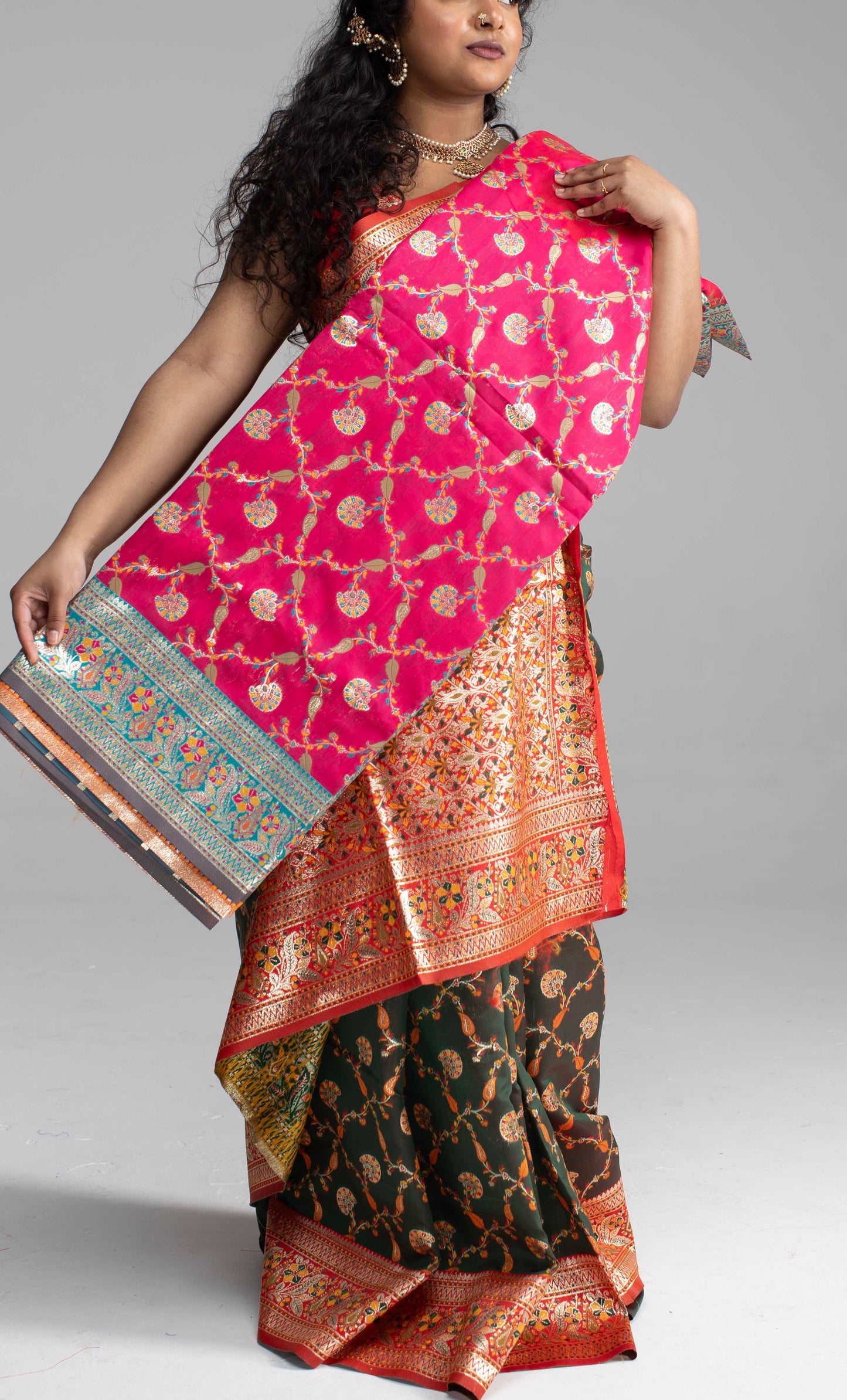 Black Banarasi Saree with Red Border – Available in 5 Stunning Colours