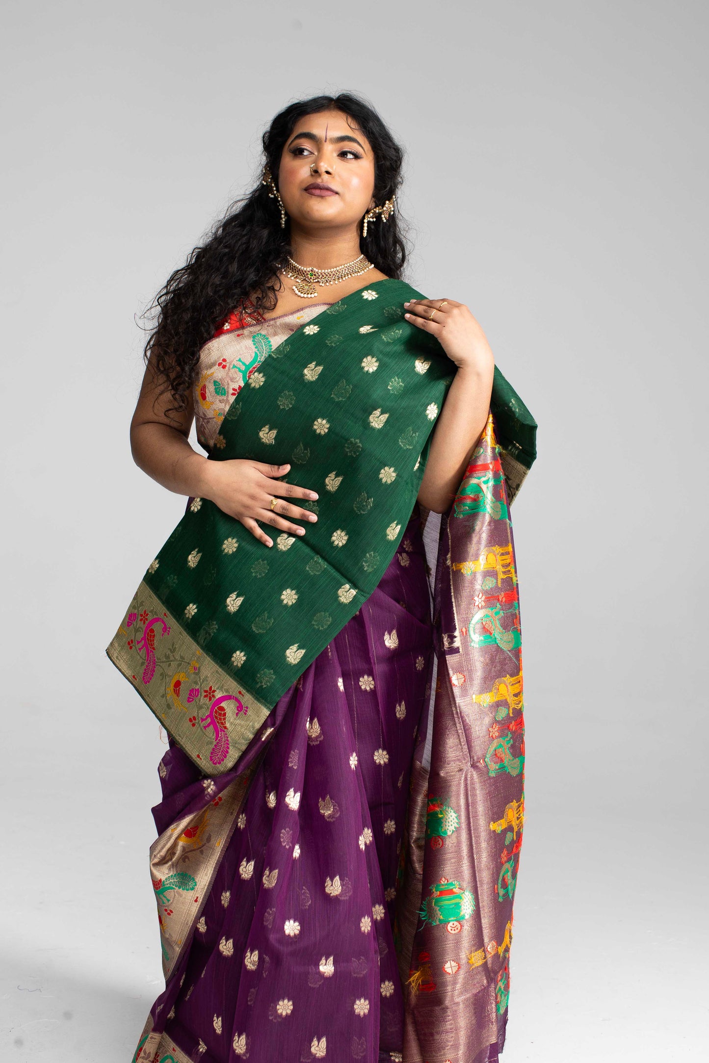 Elegant Deep Purple Cotton Saree with Silk Gold Zari