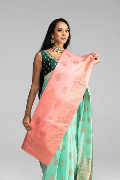 Mint Green Cotton Saree – Soft, Breathable & Available in 4 Stunning Colours