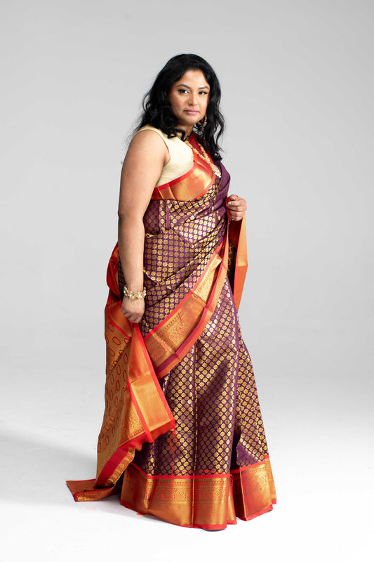 Dual Shade Coffee Brown with Purple Hue Saree