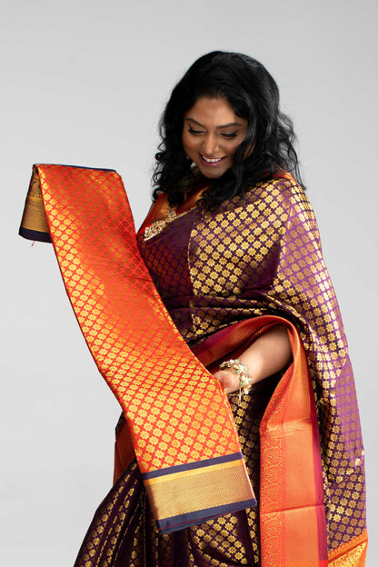 Dual Shade Coffee Brown with Purple Hue Saree